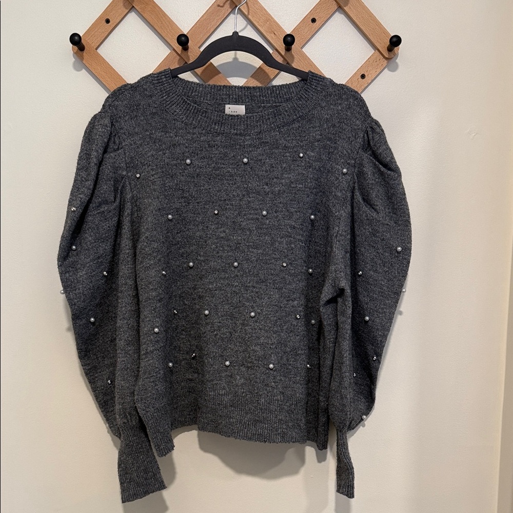 a new day Gray Sweater with Pearl Accents